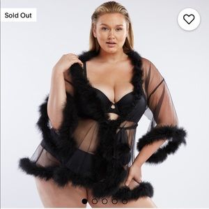 SAVAGExFENTY Sheer marabou short robe